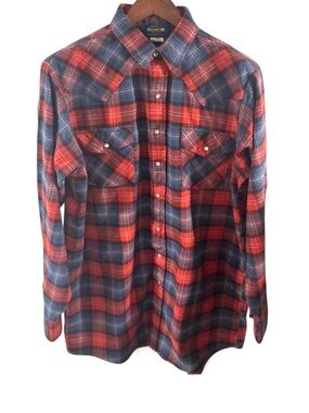 VTG Rare Men’s OshKosh B’Gosh Plaid Flannel SnapButton Western Shirt Size L-Tall